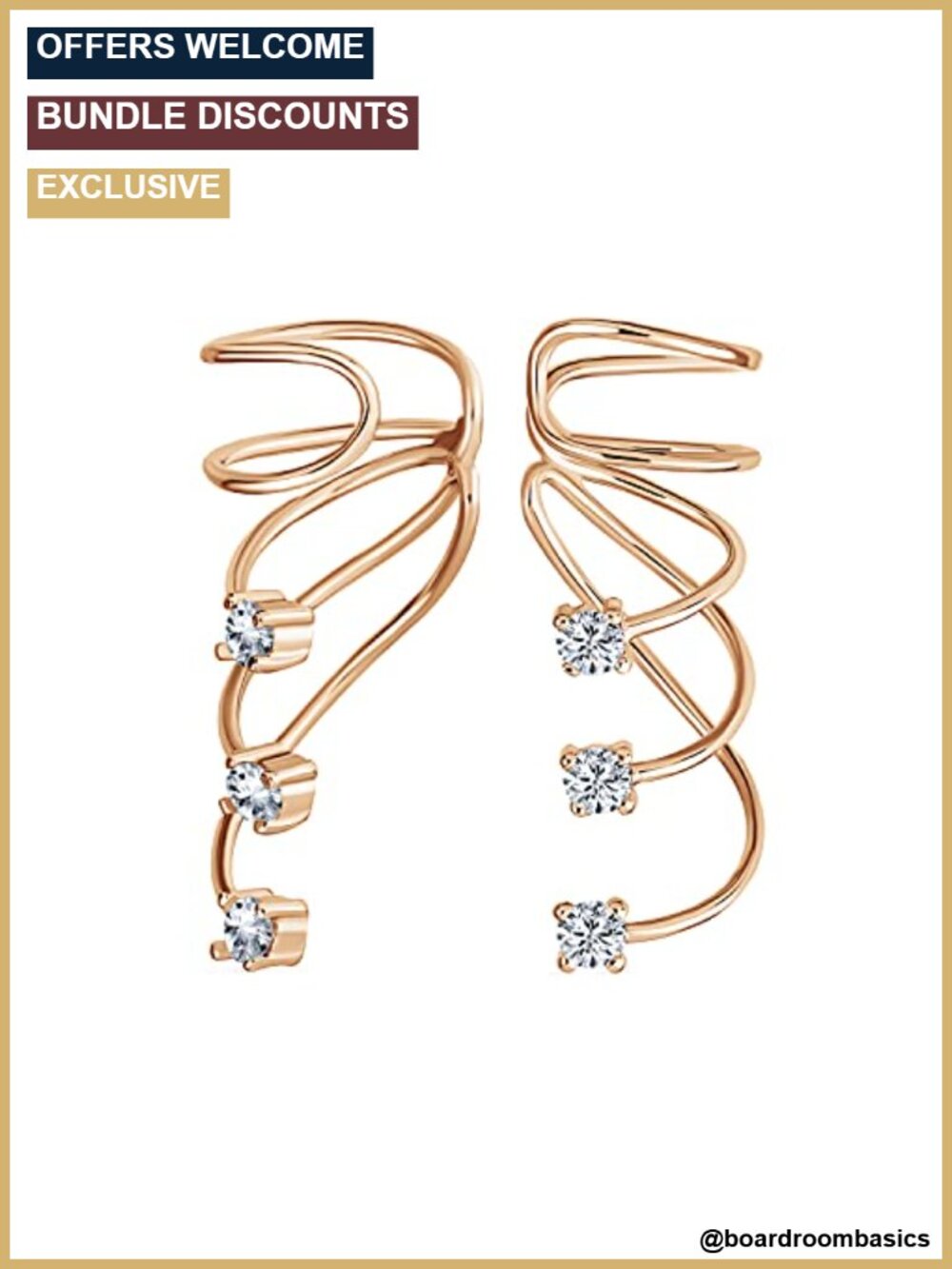 CZ Spiral Ear Cuff Huggie Earrings Sterling Silver Plated Cubic Zirconia